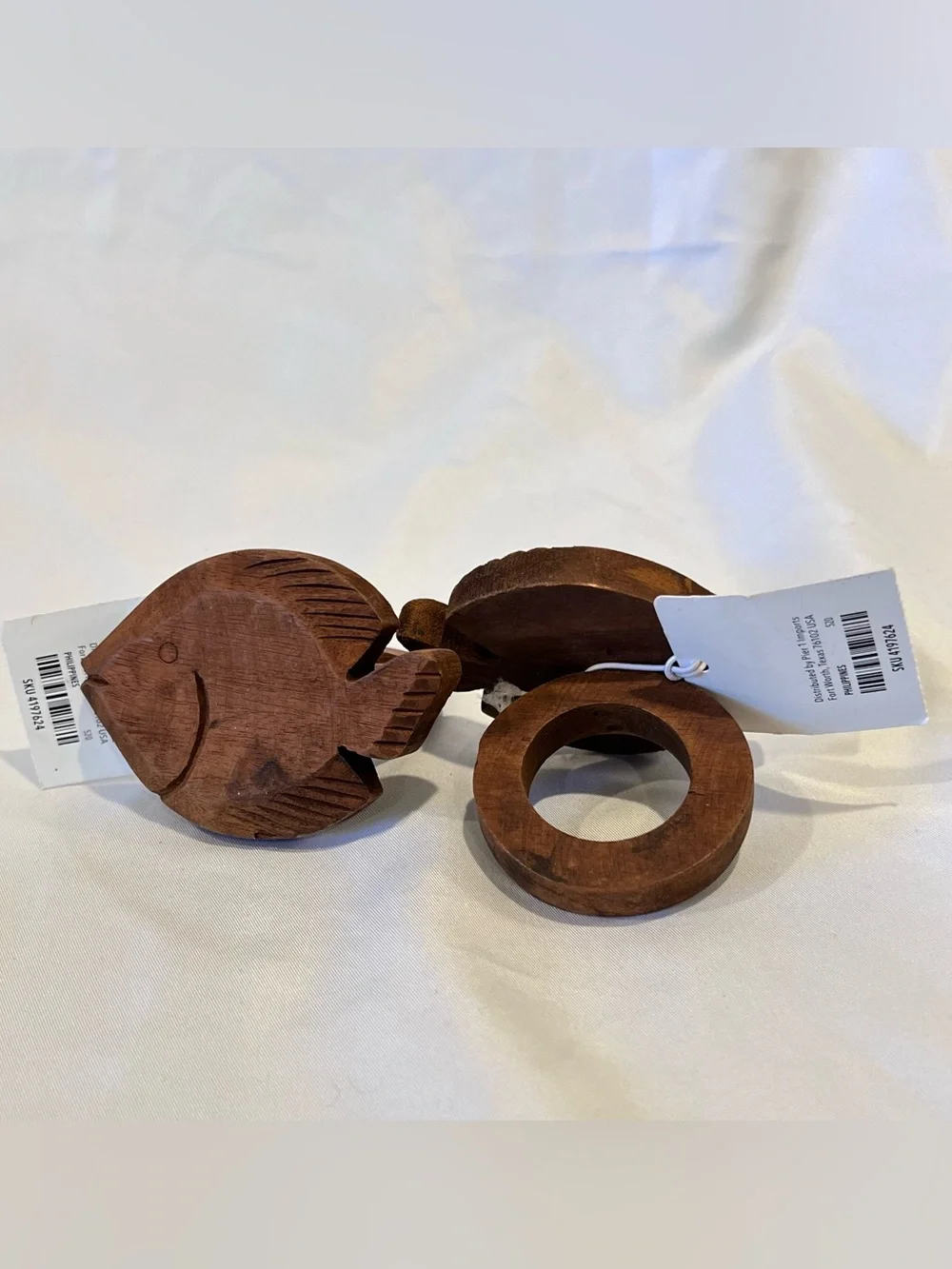 Pier 1 Wooden Fish Napkin Rings Set of 6 New With Tags